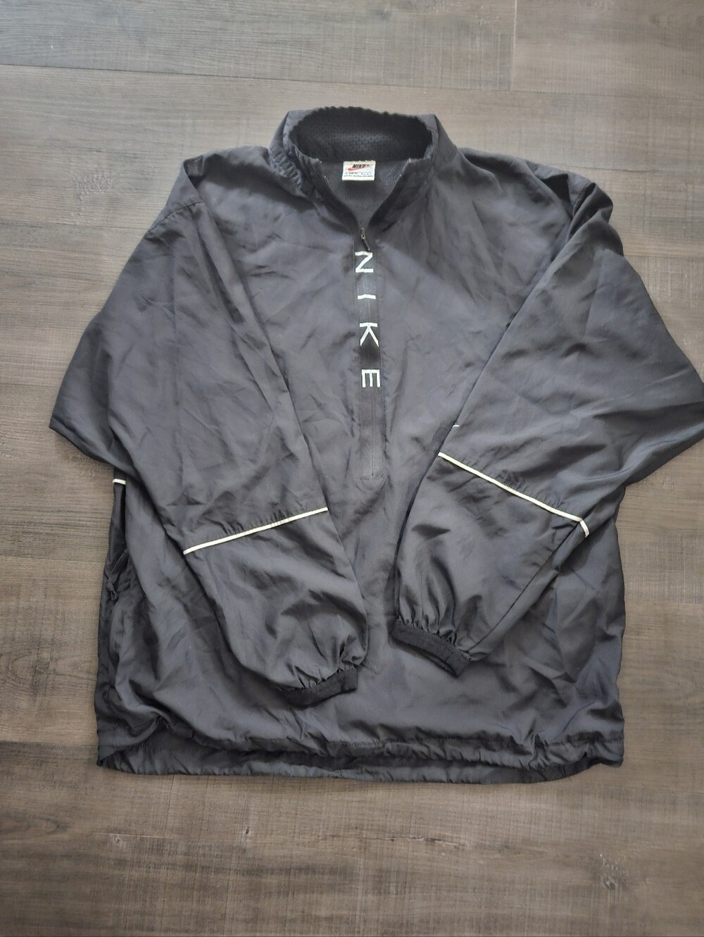 Y2k 90s Nike White Tag Quarter Zip Spellout Windbreaker Jacket Black Youth M